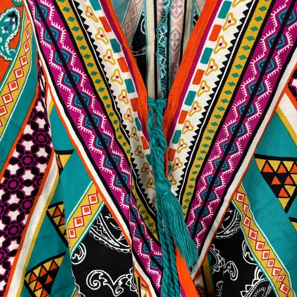 Flying Tomato Kimono Top Dolman 3/4 Sleeves Stripes Floral V-neck Wrap XL Boho - Picture 4 of 10